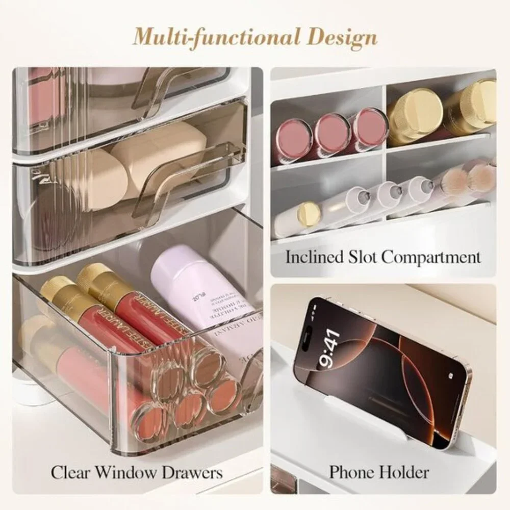 New Makeup Organizer with Drawers, Stackable Vanity Storage for Skincare & More